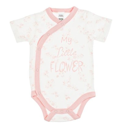 Body din Bumbac Alb Flori Roz cu Glitter "My little flower" & Maneca Scurta pentru Bebelusi 0-6 Luni
