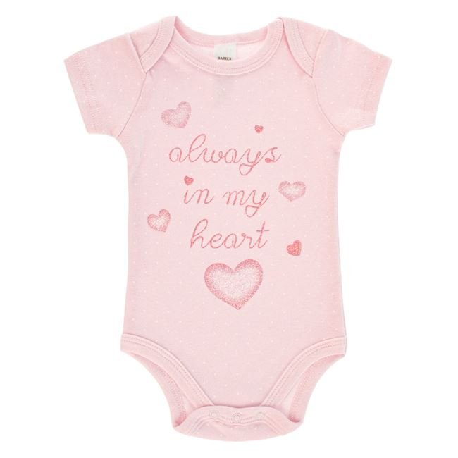 Body din Bumbac Roz Buline Inimi "Always in my heart" cu Maneci Scurte pentru Bebelusi