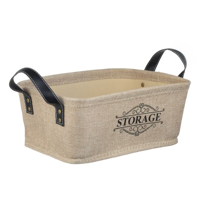 Cos de Depozitare Textil Bej cu Manere "Storage" 33x22x13cm