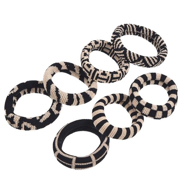 Elastice Par Frotte Late Ecru Negre Forme Geometrice pentru Femei - 7buc