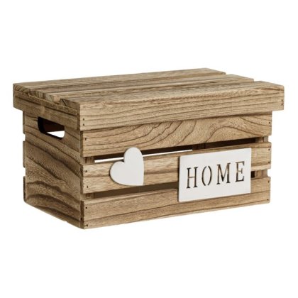 Lada Decorativa din Lemn de Culoare Naturala cu Capac Home Inima 28x17x15cm
