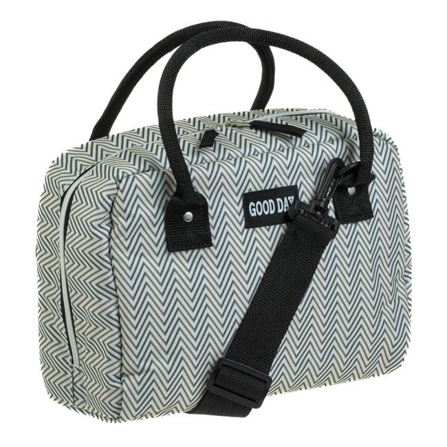 Geanta Izoterma Alba cu Model Gri Bleu Aztec "Good Day" pentru Alimente 27x14x20cm - 7L