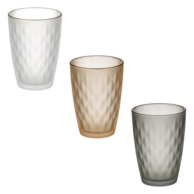Set 3 Pahare din Sticla Colorata Frosty "Luxury" cu Margine Aurie 400ml