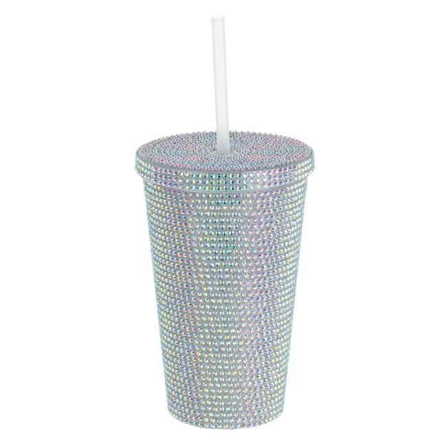 Pahar din Plastic cu Capac & Pai Strass Fabulous 450ml