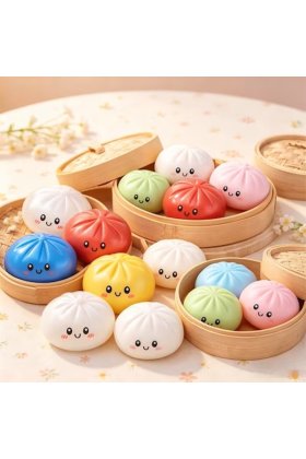 Jucărie Squishy Tip Bao/Colțunaș Kawaii, Antistres, Multicoloră, Material Moale, Reutilizabilă, Cadou pentru Copii și Adulți, De Colecție, Cutie Inclusă