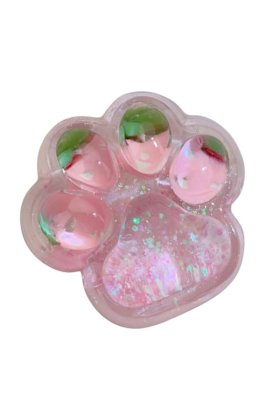 Jucărie squishy antistres, cu revenire lentă, model labă de pisică cu sclipici, ambalaj transparent, Squishi Pinch Family, roz