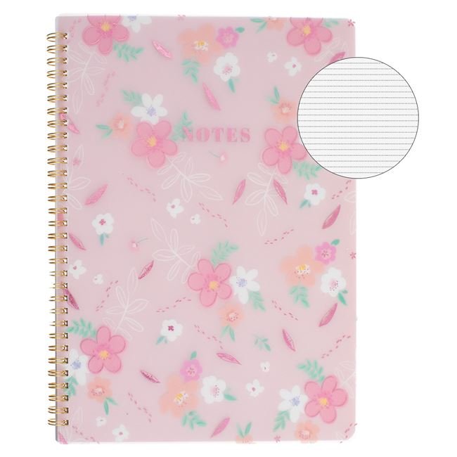Caiet A4 Dictando Coperta Transparenta cu Flori Roz ”Notes” Spirala & 2 Subiecte - 80F