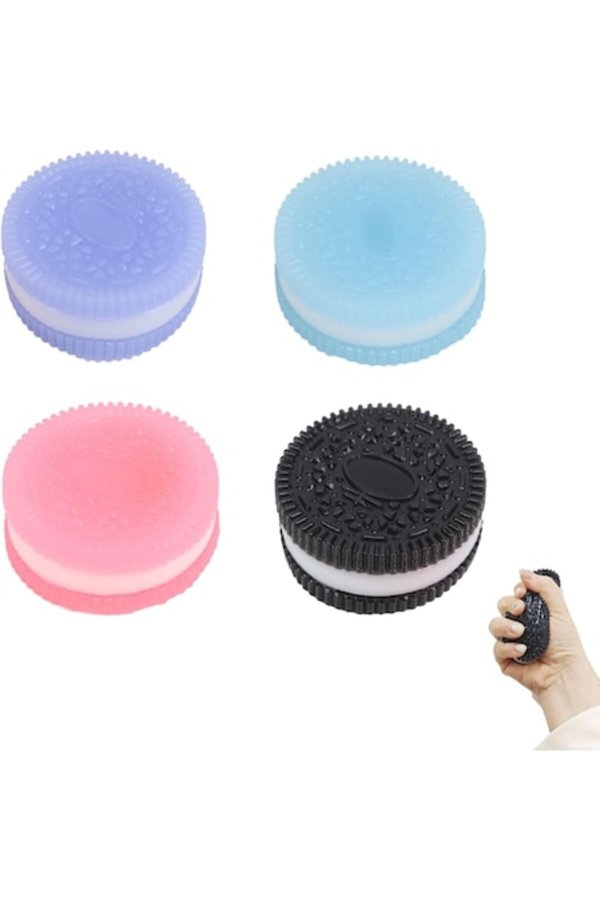 Set de 4 jucării squishy: Taba, Fufu, Oreo - Jucărie moale, antistres, în formă de biscuiți, pentru adulți