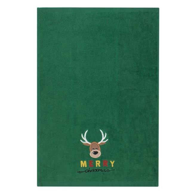 Prosop de Maini din Bumbac Verde cu Cerb de Craciun Brodat 60x40cm