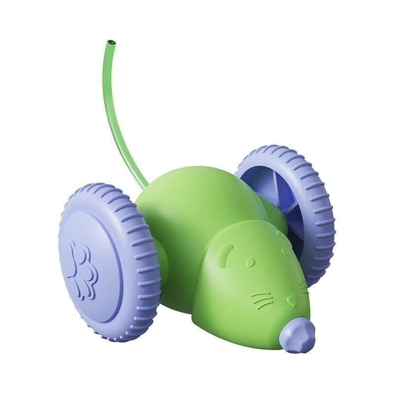 Masinuta interactiva pisici, rulare automata, forma soarece, verde, 7x8x4cm, LED, reincarcabila, potrivita pisici si caini