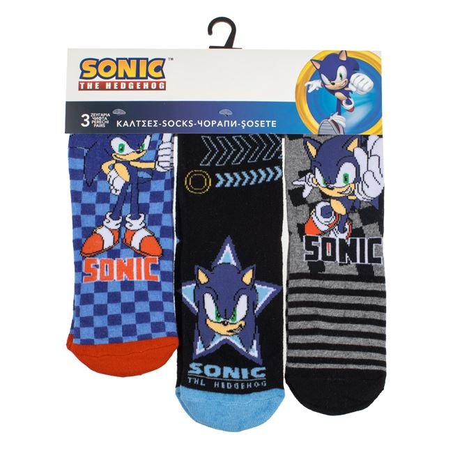 Sosete de Iarna Albastre Negre Gri cu Model Sonic pentru Copii - 3 perechi