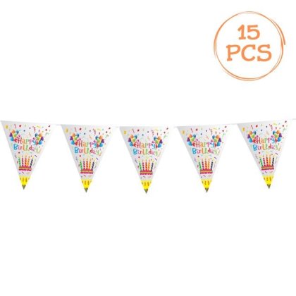 Stegulete Metalizate din Folie Aurie de Petrecere "Happy Birthday" 4.8m - 15buc