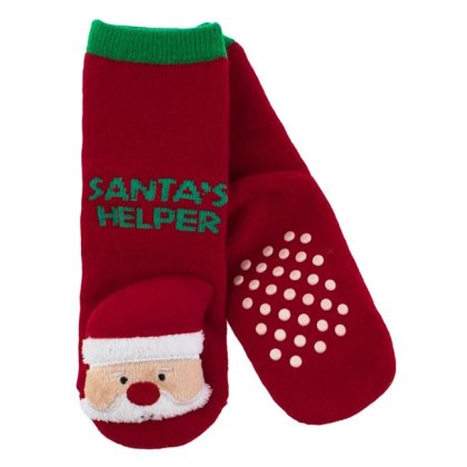 Sosete de Craciun Rosii Albe Mos Craciun "Santa's Helper" Anti-slip