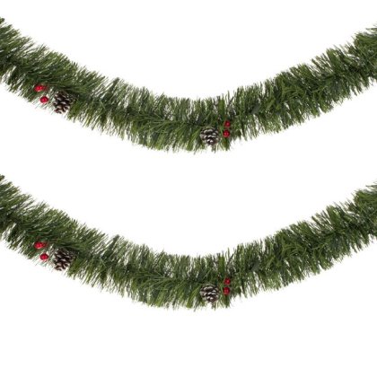 Beteala de Craciun Verde Bicolora cu Conuri Pomusoare & Tinsel 3m x 12cm