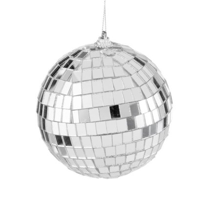 Ornament Brad de Craciun Glob Argintiu Disco Ball Ø8cm