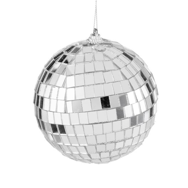 Ornament Brad de Craciun Glob Argintiu Disco Ball Ø10cm