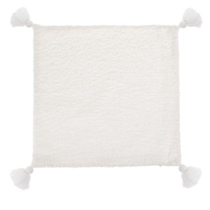 Fata de Perna Decorativa de Iarna din Imitatie de Blana Alba cu Ciucuri 40x40cm