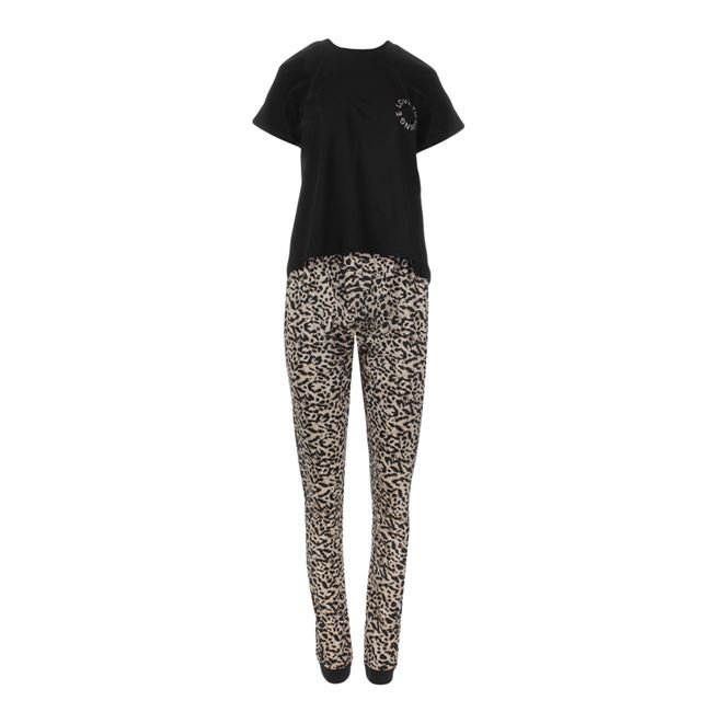Set Pijama de Iarna din Bumbac Negru Animal Print pentru Femei