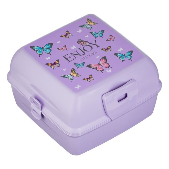 Caserola Compartimentata din Plastic Lila Fluturi ”Enjoy” pentru Copii 15x15x9.2cm - 1.3L