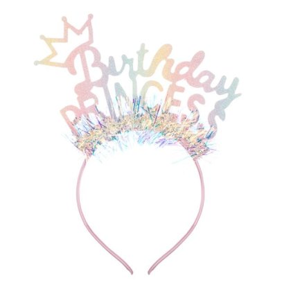 Coronita Par de Petrecere cu Tiara Roz Rainbow Glitter Holografic Beteala "Birthday Princess"
