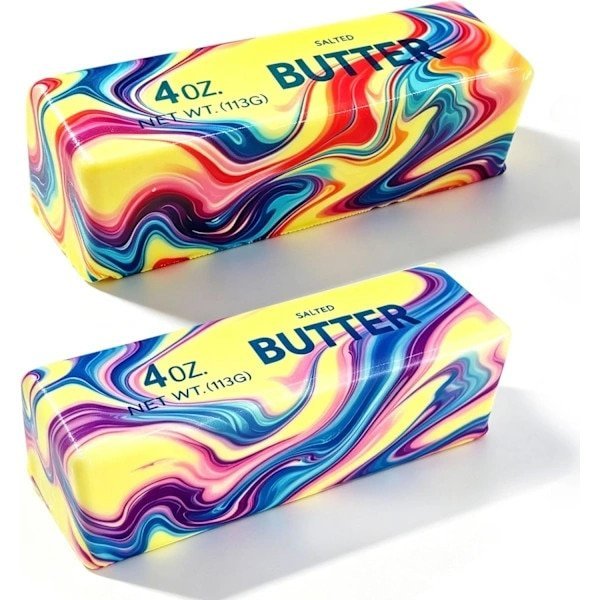 Set 2 bucati, Jucarie antistres squishy Butter, cu revenire lenta si textura umeda, moale si elastica, Multicolor, 2 x 113 g