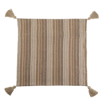 Fata de Perna Decorativa din Bumbac Maro cu Dungi & Ciucuri 43x42cm