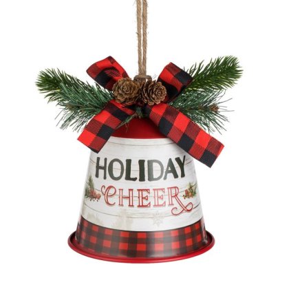 Clopot Decorativ de Craciun Rosu Creanga de Pin Conuri "Holiday Cheer" Ø14x17cm