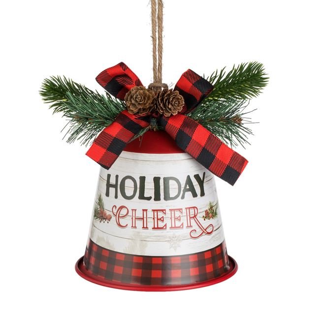 Clopot Decorativ de Craciun Rosu Creanga de Pin Conuri "Holiday Cheer" Ø14x17cm
