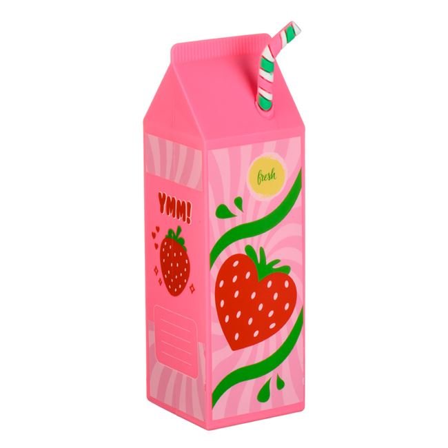 Portfard din Silicon Cutie de Lapte 3D Roz Capsuna cu Pai 6 .5x6.5x22cm