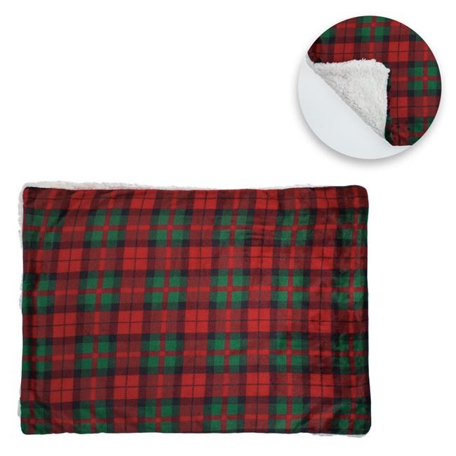 Fata de Perna Decorativa de Craciun Catifelata Sherpa Rosie Verde in Carouri 70x50cm