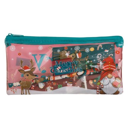 Set Scoala de Craciun cu Penar Rigla Radiera Ascutioare Creion & Carnetel Gnome - 6 piese