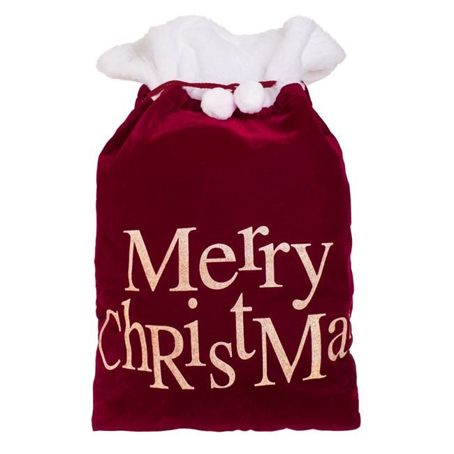 Sac de Craciun Bordo Catifelat cu Glitter Auriu & Mesaj 50x75cm