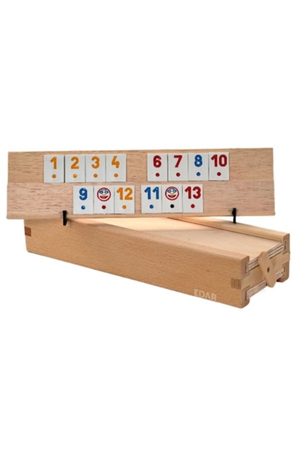 Joc de societate EDAR, Remi/Rummy, cu piese din lemn și plastic, 4 planșe de joc