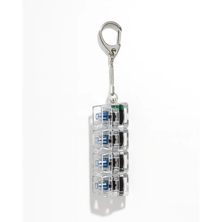 Breloc Antistres cu 4 Taste Mecanice, Jucarie Fidget cu Lumini LED Multicolore, Clicky Switch, Transparent