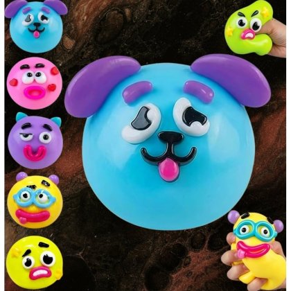 Jucarie interactiva VICTINY® pentru copii si adulti, Dog Face Swap, moale si elastica, smushers squishies expressive faces, 9 cm, albastru