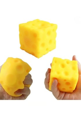 Cub antistres squishy tip cascaval 5 cm, jucarie moale elastica, cub senzorial relaxare