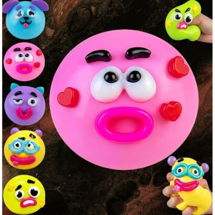Jucarie interactiva VICTINY® pentru copii si adulti, Dog Face Swap, moale si elastica, smushers squishies expressive faces, 9 cm, roz