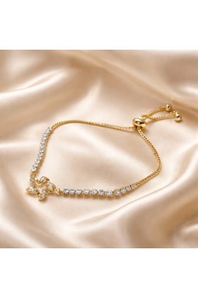 Brățară inox premium placat cu aur 18 k si pietricele zirconiu model floare cu pietricele