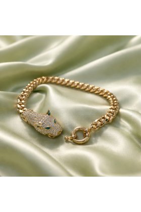 Brățară inox premium placat cu aur 18 k si pietricele zirconiu model 1 cap leopard