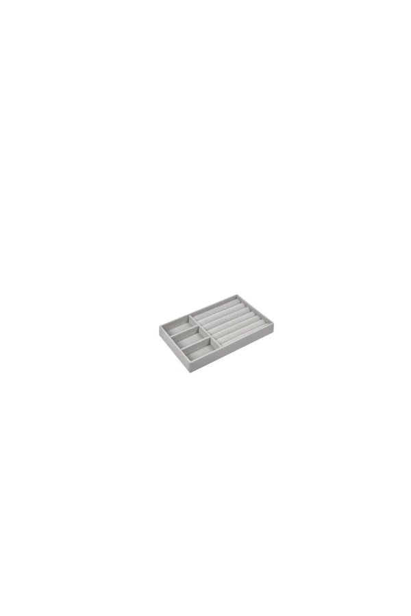 Organizator de bijuterii compartimentat, din piele întoarsă, gri, 21 x 12.5 cm