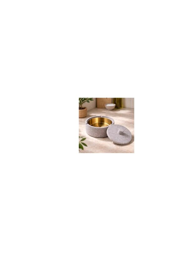 Scrumieră gri din ciment cu capac Ø12.6 x 7 cm
