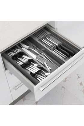 Organizator de sertare din plastic gri cu 8 compartimente pentru tacâmuri