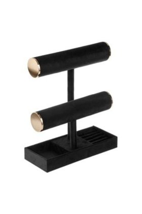 Suport Organizator Bijuterii din Catifea Neagră pentru Brățări, Coliere și Inele 24 x 10 x 27.5 cm