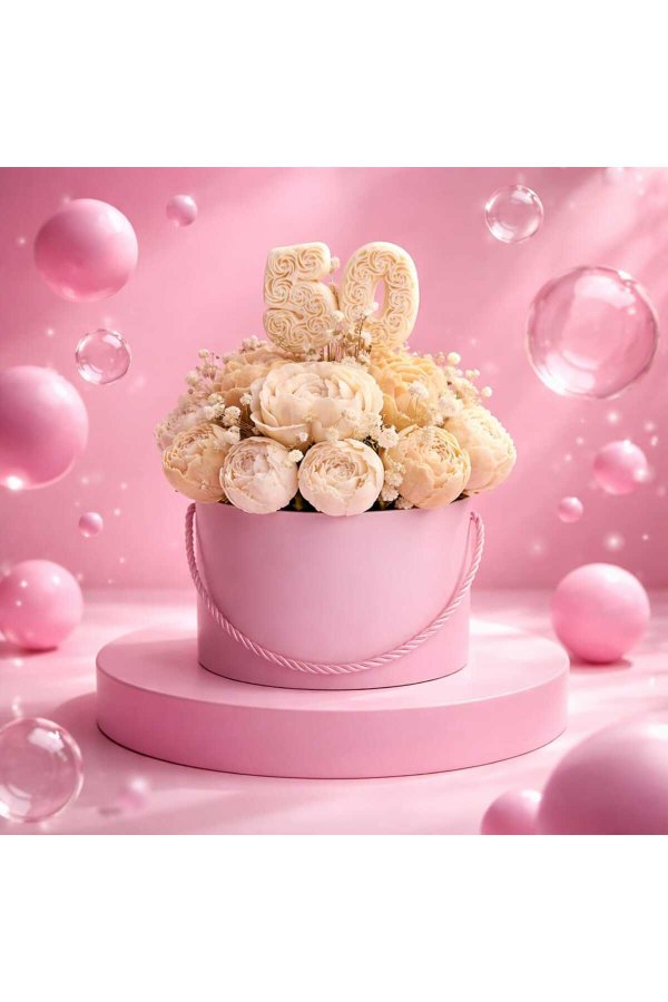 Aranjament floral din flori de ceara parfumata de soia si flori naturale uscate,VICTINY®