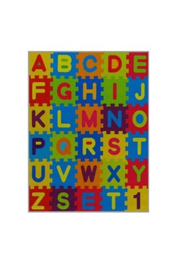 Covor decorativ dreptunghiular, model cu litere puzzle colorate, 120 x 90 cm