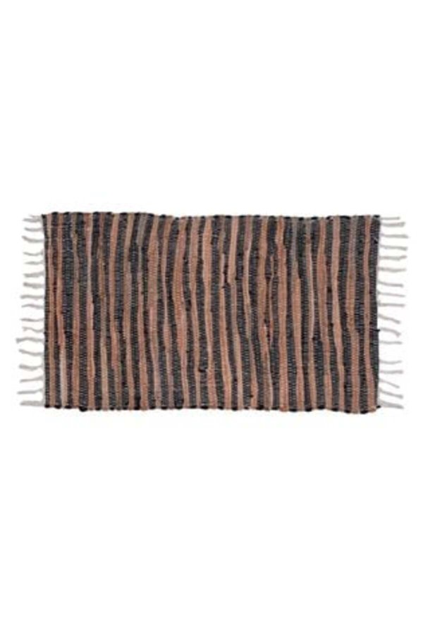 Covor decorativ țesut maro-negru cu franjuri 80 x 50 cm