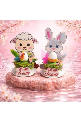Ornamente Paste iepuras si oita decorate cu lumanare si flori naturale uscate