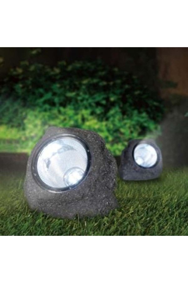 Lampă solară cu 4 becuri LED, model de piatră pentru gazon, 14,5 x 12,5 x 11 cm
