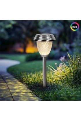 Lampă solară cu bețișor argintiu și lumină RGBW 40 cm