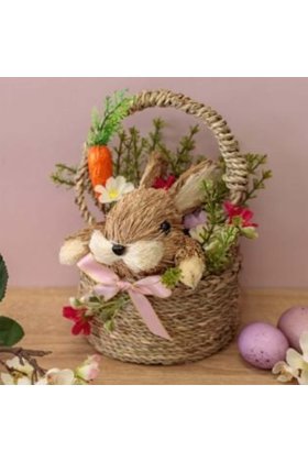 Coș decorativ de Paște decorat cu flori de iepuraș și morcov Ø14 x 24 cm